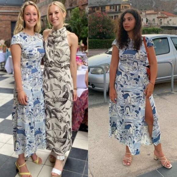 Reformation Gavin Blue White Portugal Printed Open Back Cap Sleeve Midi Dress - Picture 12 of 16